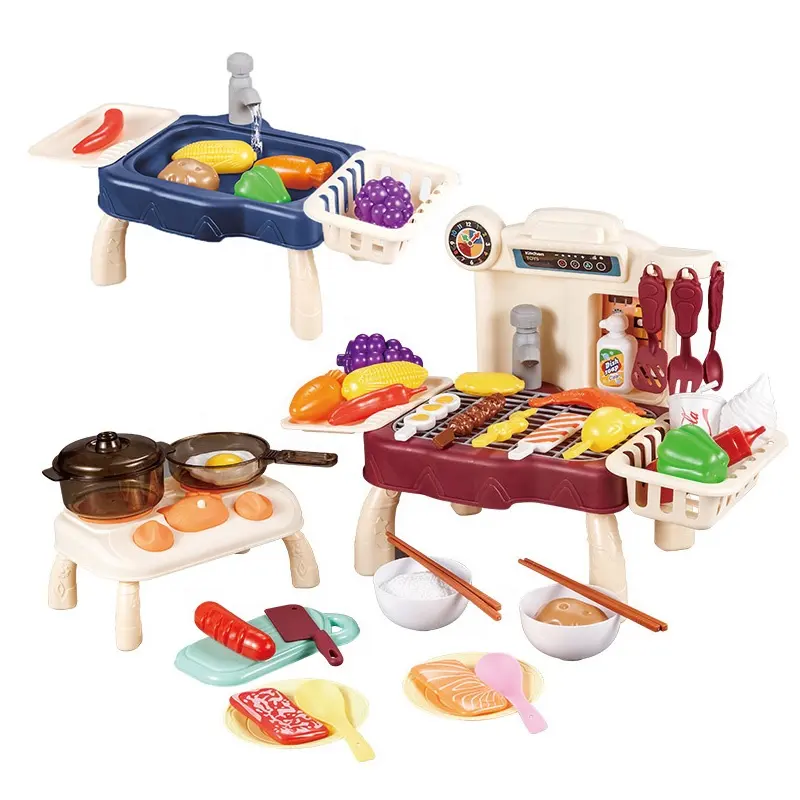 Children Gift Role Play Multifunctional Dining Table Barbecue Sink Kitchen Toys Set For Kids