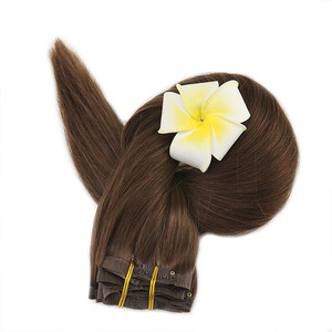 Extensiones de <span class=keywords><strong>cabello</strong></span> humano Remy con Clip, extensiones de <span class=keywords><strong>cabello</strong></span> humano con Clip, color marrón <span class=keywords><strong>oscuro</strong></span>, venta al por mayor - Product Image 3