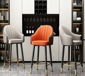 Taburete de Bar Giratorio Moderno y Lujoso, Altura Ajustable, Piel Sintética, con Respaldo y Reposabrazos <span class=keywords><strong>para</strong></span> Isla de Cocina - Product Image 5