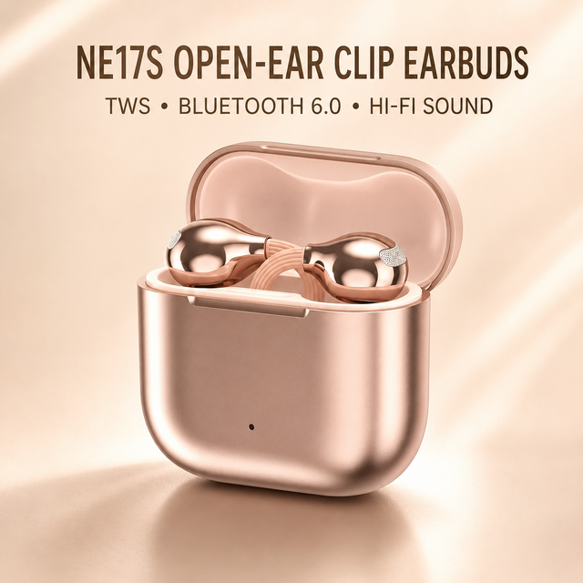 NE17S Open-Ear Clip Earbuds TWS 6.0 HIFI Sound 5-10h Touch Control IPX3 Waterproof Type-C Lightweight Rose Gold