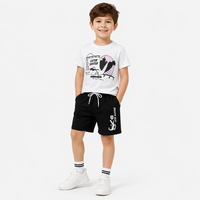 Ensemble deux pièces pour garçons : T-shirt graphique skater et short élastique noir – Tenue décontractée d'été en coton pour enfants – Vêtements pour enfants en gros