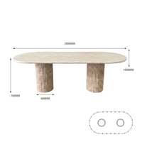 Table à manger moderne en travertin naturel 8 places, style Wabi-Sabi, beige, écologique, durable, table basse ovale