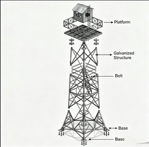 Torre de Observación de Acero Galvanizado por Inmersión en Caliente de Alta Resistencia con 4 Patas, 30 Años de Vida Útil, Torre de Vigilancia para Patrulla Fronteriza - Product Image 2