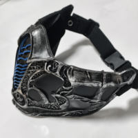 Masque de samouraï japonais en résine lumineux à LED rechargeable Décoration de couvre-tête pour cosplay d'Halloween