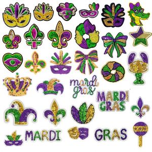 Nuevo parche termoadhesivo en stock de la serie Mardi Gras con bordado de lentejuelas, diseño de estrella y lazo, para decoración de ropa y prendas de vestir - Product Image 1