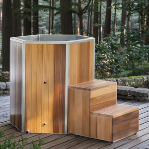 ICEMEND Baignoire de glace ovale en bois de luxe avec contrôle de température réglable pour la cryothérapie et la récupération complète des muscles du corps - Product Image 1