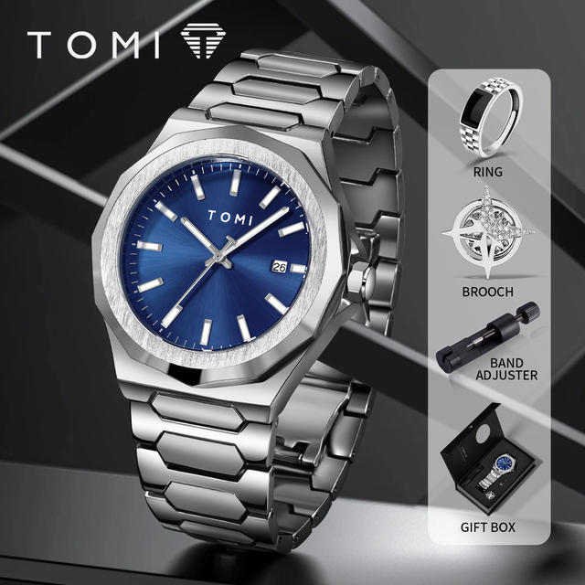 OEM TOMI 301 Men's Watch Luxury Waterproof Watch for Men Wtih Box Ring Brooch Band Adjuster Set Fashion Sports Male Wristwatch