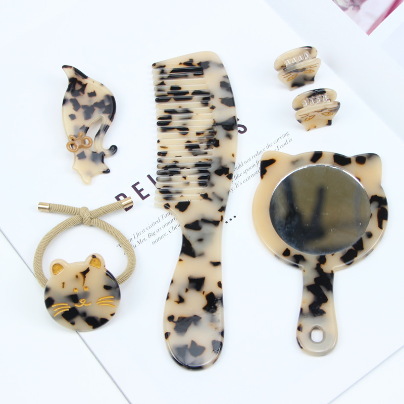 6 шт./компл., волосы на заколках для наращивания веревка гребень зеркало милые кистей для макияжа из ацетата многофункциональные аксессуары для волос