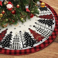 Jupe de sapin de Noël LINGKAI rouge et noire avec flocons de neige pour la décoration des fêtes