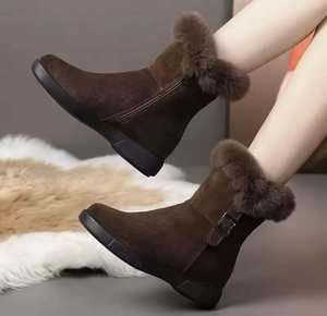 <span class=keywords><strong>Bottes</strong></span> d'hiver décontractées pour femmes, nouvelle collection transfrontalière 2024, bout rond, fourrure épaisse, fermeture éclair latérale, mi-mollet, antidérapantes, durables, pour la neige - Product Image 4