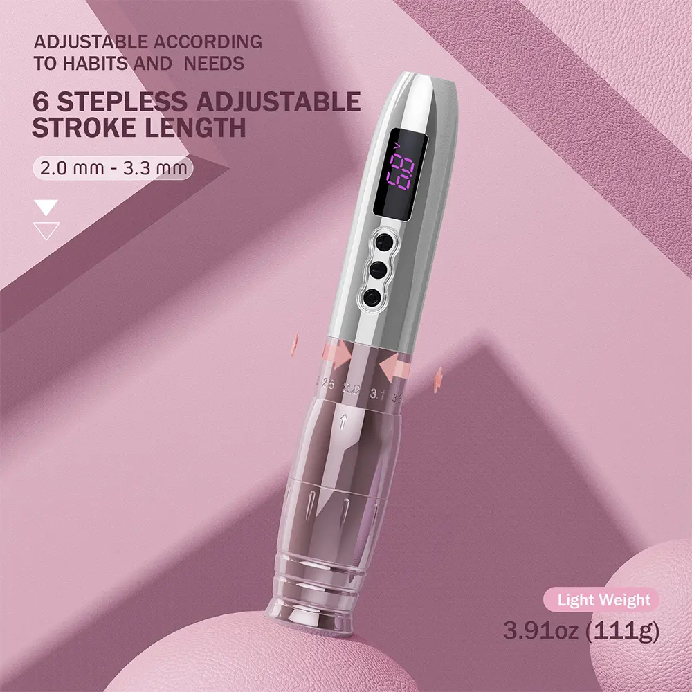 Venta al por mayor EZ POPU Lola Air Pro Electric Stepless Ajustable Stroke 1000mAh maquillaje permanente Wireless PMU Pink Tattoo Pen machine