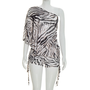 Viviblook J26ST109 Women Set Summer New Sexy Zebra Print Mesh Slash Neck Top and Shorts Set Two Piece Set - Product Image 6