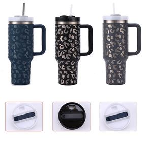 40oz stainless steel tumbler burgundy leopard print bpa-free <b>with</b> <b>straw</b> double-wall 40oz stainless steel tumbler - Product Image 5