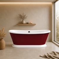 Bañera Tradicional con Tapa Enrollable, Base de Pedestal Roja y Blanca, Doble, para Remojarse, Colores Personalizados, 160cm 170cm