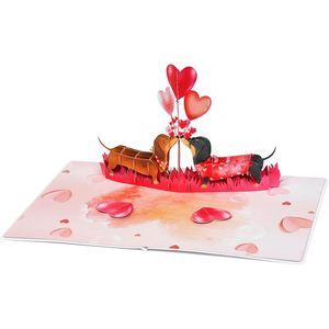 Dachshund Couple Pop Card 3D Romantic Love Anniversary Valentine's Day Greeting Card 4-Color Digital Printed <b>Gloss</b> Lamination - Product Image 6