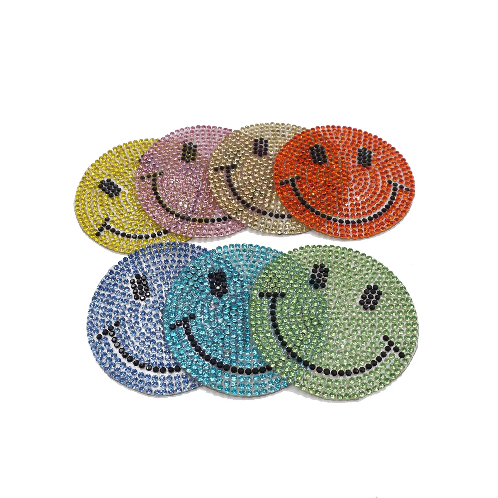 Échantillon gratuit d'usine populaire smiley visage vêtements patchs fer sur strass smiley visage pour sacs