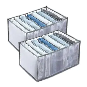 ग्रे 7 ग्रिड बड़े Stackable Foldable अलमारी के लिए जाल कपड़े दराज आयोजक स्वेटर पतलून