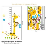 Autocollant mural de mesure de la taille pour chambre d'enfant, motif girafe et singe de dessin animé - Décalcomanie de mesure de la croissance amovible et auto-adhésive avec la phrase « Way »