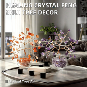 Árbol de la Fortuna Feng Shui Hecho a Mano con Cristales de Amatista Naranja y Base de Vidrio, Decoración para el Hogar - Product Image 2