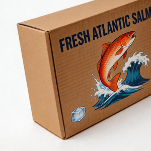 Caja de Cartón Kraft Retro Impresa Personalizada para Mariscos, Caja de Papel Corrugado de Grado Alimenticio Resistente al Agua para Salmón Atlántico Fresco - Product Image 3