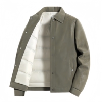 Veste en Coton Matelassée en Similicuir pour Homme avec Col et Boutons Pression, Manteau Casual Chaud d'Hiver, Veste Légère