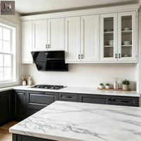 Îlot de cuisine en bois sur mesure avec évier, design moderne, style shaker simple, ensemble d'armoires noires et blanches pour cuisine
