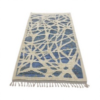 Ensemble de tapis rectangulaires modernes bleus et blancs à motifs floraux, noués à la main, en laine de Nouvelle-Zélande, avec envers en coton, à poils moyens, pour chambre et salon
