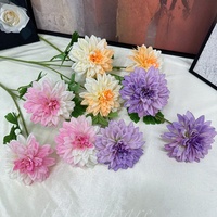 Composition florale artificielle multicolore en soie à 3 têtes, type Dalia, pour décoration de mariages et d'espaces extérieurs, avec supports au sol