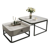 Table basse carrée de luxe moderne pour la maison, plateau en marbre, pieds en acier inoxydable, table d'appoint gigogne en métal