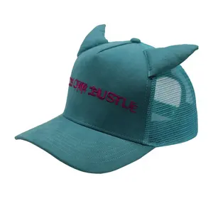 Chapéu personalizado do camionista do camurça do snapback do bordado Teal com orelhas do coelho