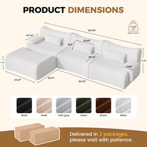 Sofá Modular de Tela Teddy con Otomana, Diseño Ergonómico Curvo, No Requiere Montaje, Sofá Cama Extra Grande en Forma de L, Relleno de Esponja - Product Image 5