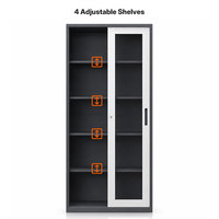 Armoire de classement métallique à 2 portes coulissantes en verre, armoire de bureau en métal verrouillable avec 4 étagères réglables pour le rangement de documents A4