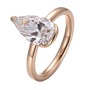 Anillo de Compromiso Solitario con Halo Oculto, Diamante Cultivado en Laboratorio con Corte Pera, Certificado IGI, HPHT CVD, Oro Blanco Sólido de 14K, Estilo Clásico, para Fiesta - Product Image 1