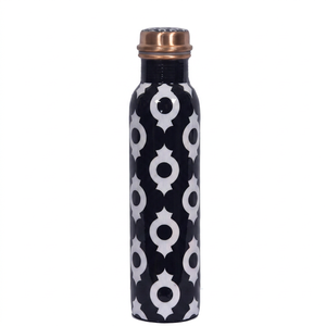 Geometric Enamel Coated <b>Copper</b> Water <b>Bottle</b> Handmade Designer Ayurvedic <b>Copper</b> <b>Drinking</b> <b>Bottle</b> with Black and White Circles - Product Image 1