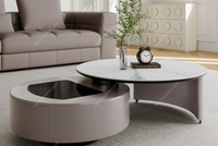 Mesa de Centro Redonda Giratoria con Tapa de Pizarra Blanca Brillante de Estilo Minimalista Italiano, Mesa de Centro Combinada Minimalista para Sala de Estar