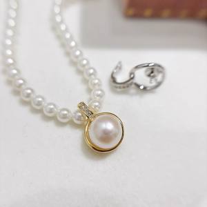 Pendentif en argent S925 31366 avec perles rondes de 7-9 mm, accessoires de collier simples et tendance à faire soi-même, support vide, perles et breloques de luxe - Product Image 3