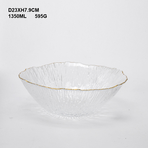 Bol à salade multi-motifs vert lac pour usage domestique ; assiette à fruits en verre durable à bord doré - Product Image 2