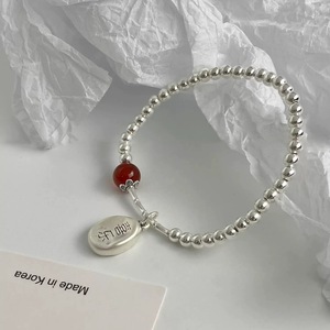 S925 Sterling Silver Beaded <b>Bracelet</b> With Red Agate Charm Women's Chinese Style Jewelry Gift - Product Image 1