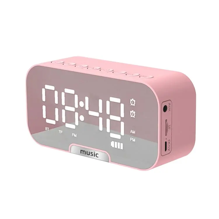 Digital Mirror Surface Alarm Clock with BT Speaker & FM Radio Dual Alarms Electronic Desktop Clock Rechargeable Portable Music P