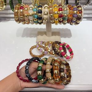 <span class=keywords><strong>Bracelet</strong></span> multicolore en perles courbées en résine acrylique style européen et américain, avec empiècements dorés - Product Image 4
