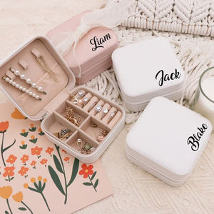 Estuche de Viaje para Joyas, Organizador de Anillos, Caja de Regalo Cuadrada, Diseño Sólido, Bolsa de Cuero con Cremallera, a la Moda, para el Día de San Valentín - Product Image 6