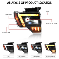 Faros Delanteros LED con Proyector y DRL Ámbar TT-ABC F150-A509 para Ford F150 2009 2010 2011 2012 2013 2014