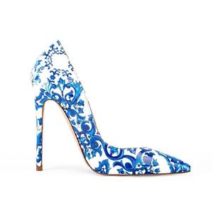 Pumps pour femmes en porcelaine bleue et blanche, talons hauts vintage sexy, chaussures élégantes pour le bureau et les fêtes - Product Image 4