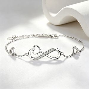 SPJ Manufacturer S925 Sterling Silver <b>Infinity</b> Heart <b>Bracelet</b> Double Heart 5A Cubic Zirconia Fine Jewelry for Women Jewelry - Product Image 5
