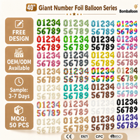 Ballon numérique géant en aluminium de 40 pouces (100 cm) style américain, forme chiffre, 50 pièces/paquet, vente en gros transfrontalière