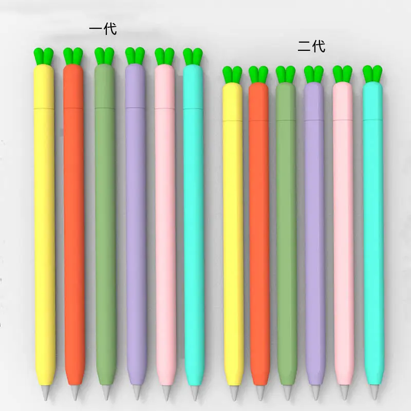 Yumuşak silikon kalem durumlarda Apple kalem 1 2 sevimli karikatür havuç kapak koruyucu kılıf anti-kayıp silikon uç kap için