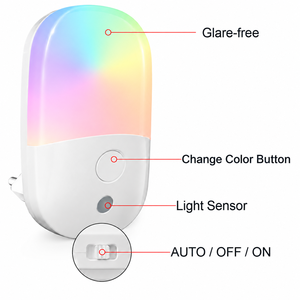 Veilleuse LED à brancher, lampe murale avec capteur de lumière, du crépuscule à l'aube, 0,5W, colorée, économie d'énergie, pour chambre, couloir, salle de bain - Product Image 5
