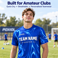 Maillot de football personnalisé bleu profond à effet tourbillon, sublimation par transfert thermique, séchage rapide, respirant, tenue d'équipe personnalisée pour clubs amateurs