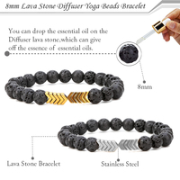 Bracelet diffuseur en perles de pierre de lave de 8 mm, perles de yoga en pierre naturelle, ensemble de bijoux élastiques pour femmes et hommes