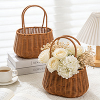 Panier en rotin synthétique tressé avec poignées, panier décoratif vintage pour mariage, demoiselle d'honneur, arrangements floraux, fruits et décoration intérieure